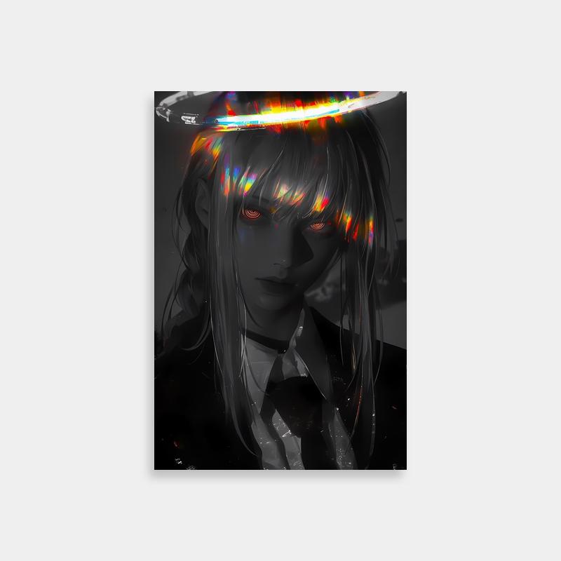 Makima Chainsaw Man Poster - Long Hair with White Hat & Rainbow Lights