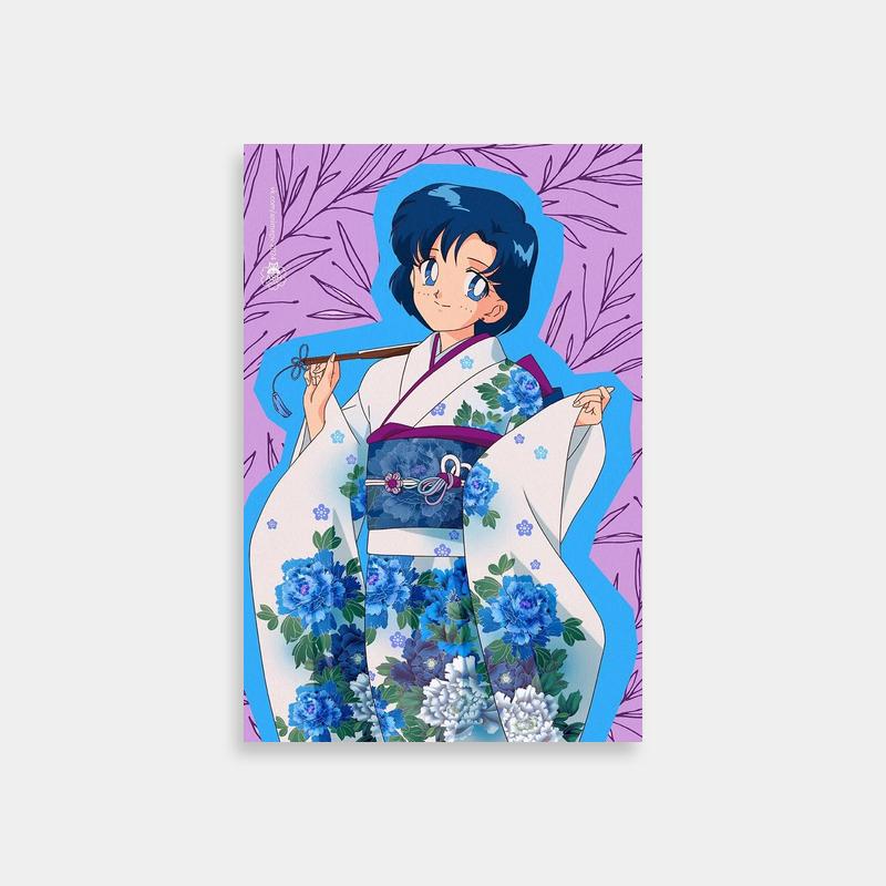 Ami Mizuno Sailor Moon Wall Art - Kimono-Clad Character with Stick