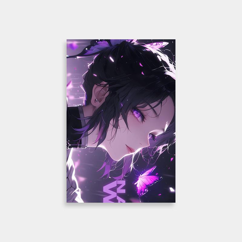 Shinobu Kocho Demon Slayer Poster - Purple Haired Anime Character with Butterfly Wings