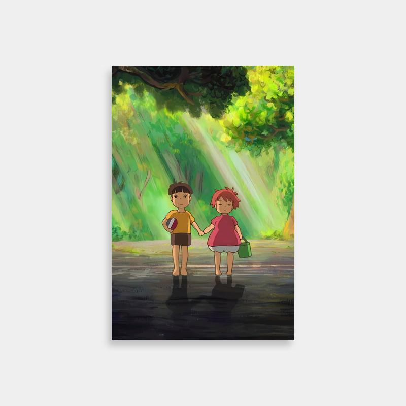 Ponyo Children in Rain Poster – Heartwarming Studio Ghibli Art