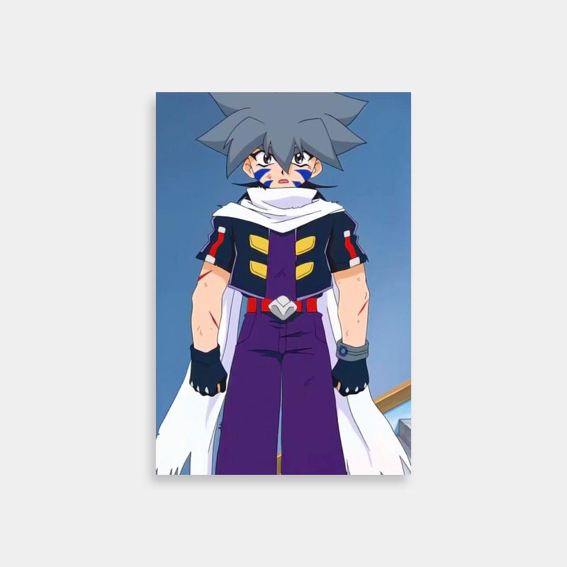 Ray Kon Beyblade Anime Poster - Grey-Haired Character Against Sky