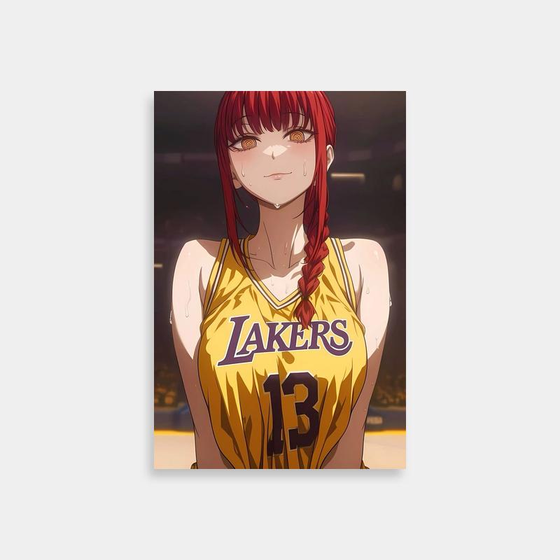 Makima Chainsaw Man Basketball Uniform Art - Red-Haired Character in Crowd