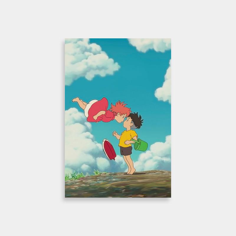 Ponyo Children Playing Poster - Frisbee in the Sky