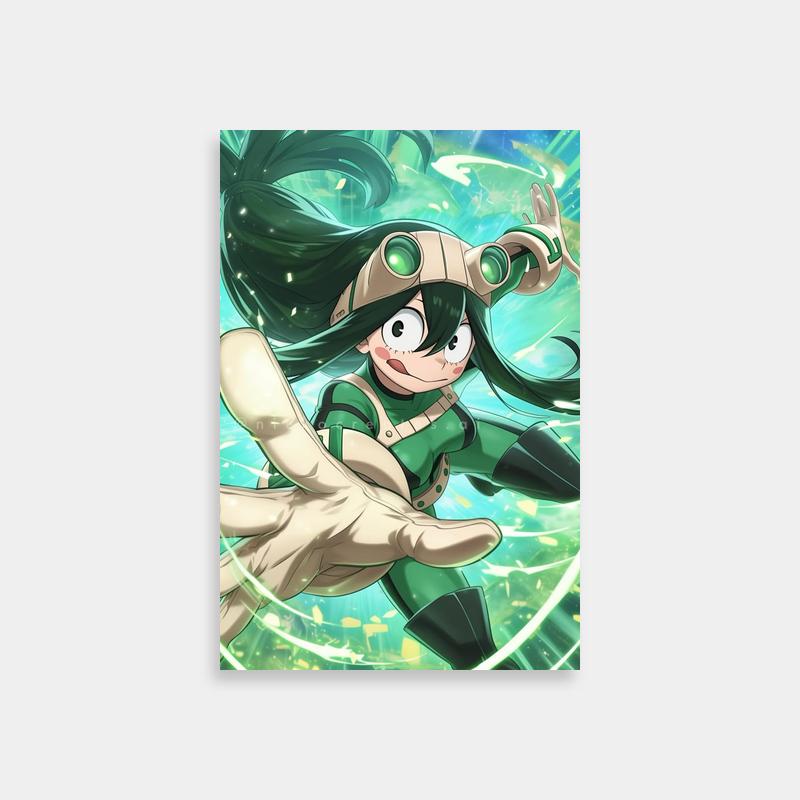 Tsuyu Asui My Hero Academia Flight Poster - Green Hair Anime Art