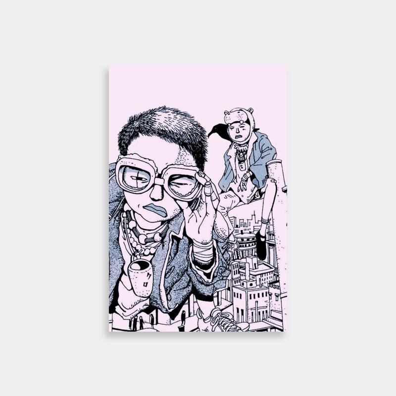 Tetsuo Akira Art Print - Ink Drawing of Glasses Character