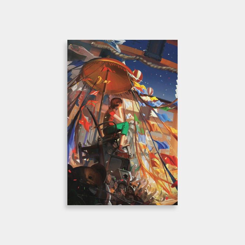 Paprika Anime Poster - Woman Sitting Under Umbrella with Flags