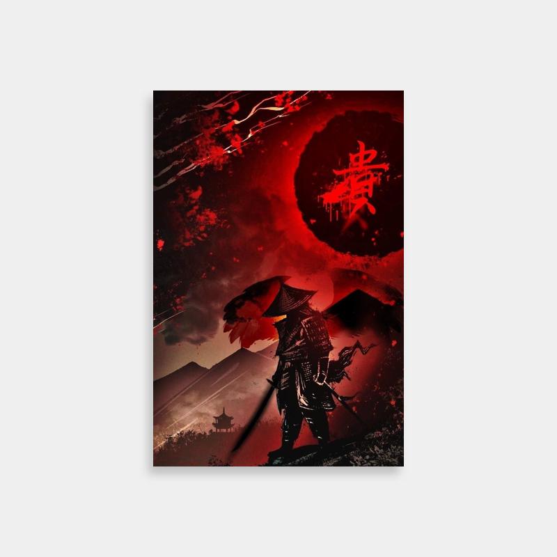 Mugen Samurai Champloo Poster - Man with Umbrella on Hill Under Red Sky