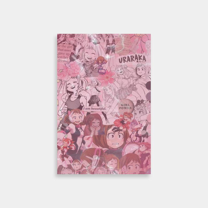Ochaco Uraraka Cartoon Characters Poster - Pink Background Art