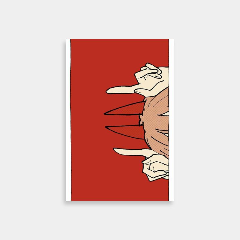 Pochita Chainsaw Man Poster - Two Hands Holding on Red Background