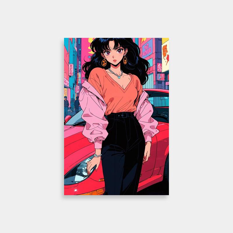 Rei Hino Sailor Moon Poster - Stylish Character with Red Car