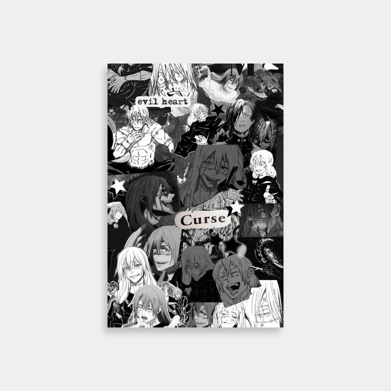 Mahito Anime Collage Poster - Jujutsu Kaisen Black & White Art