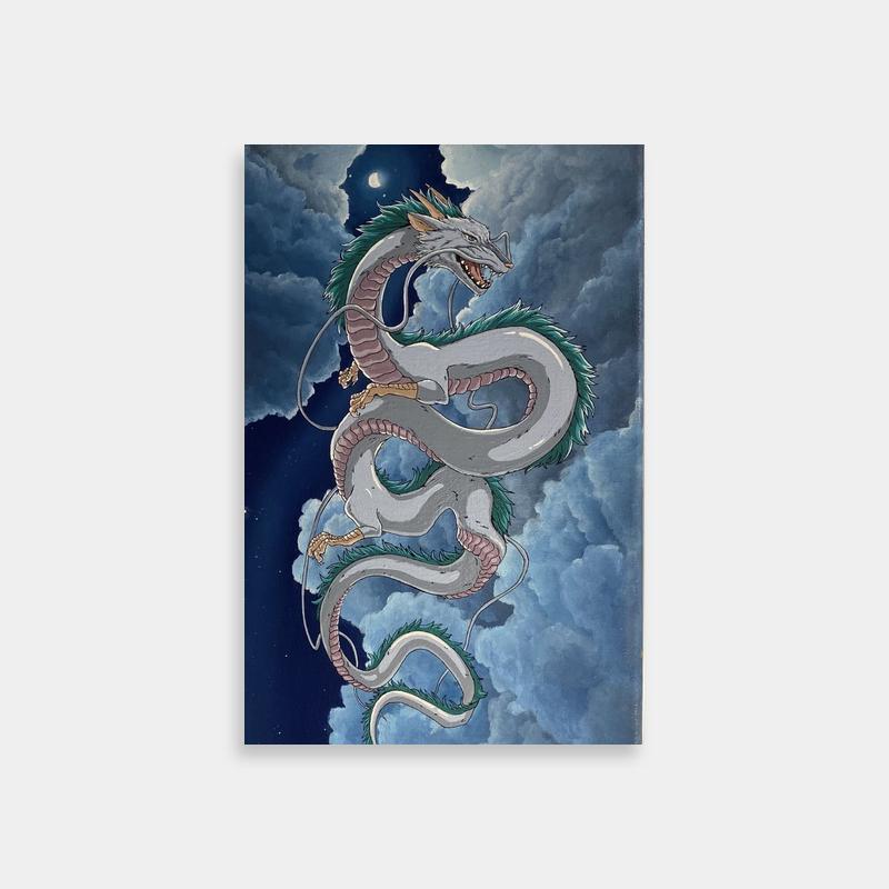 Haku Spirited Away Poster - Dragon Painting with Clouds