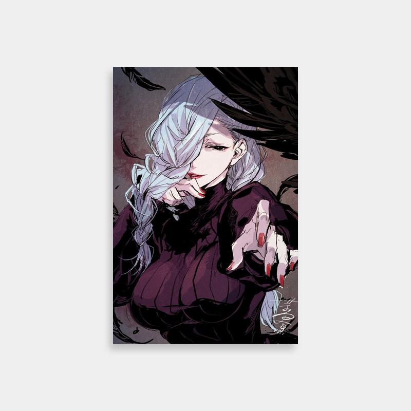 Mei Mei Jujutsu Kaisen Poster - White-Haired Woman with Black Feathers