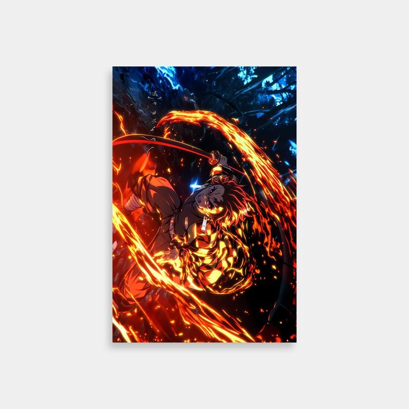 Tanjiro Kamado Surrounded by Fire Demon Slayer Poster