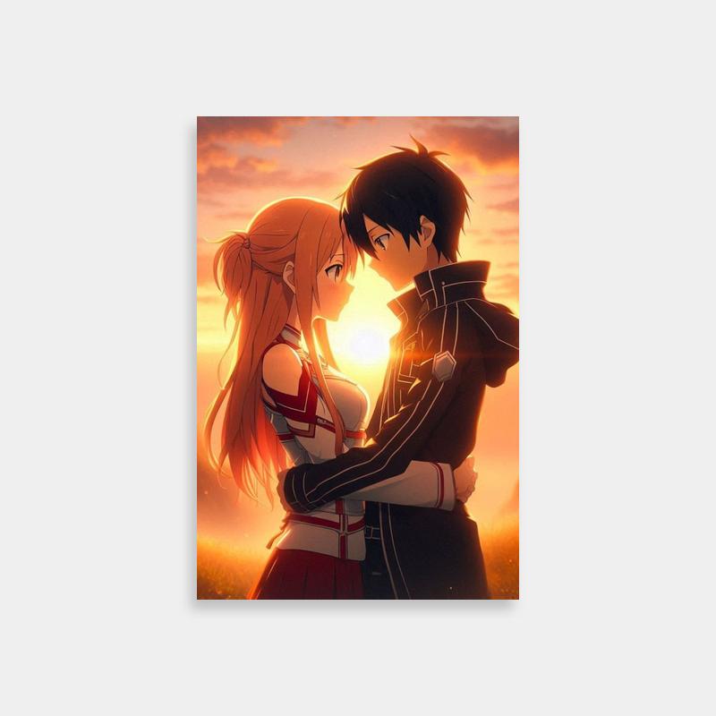 Asuna and Kirito Sunset Poster - Sword Art Online Anime Wall Art