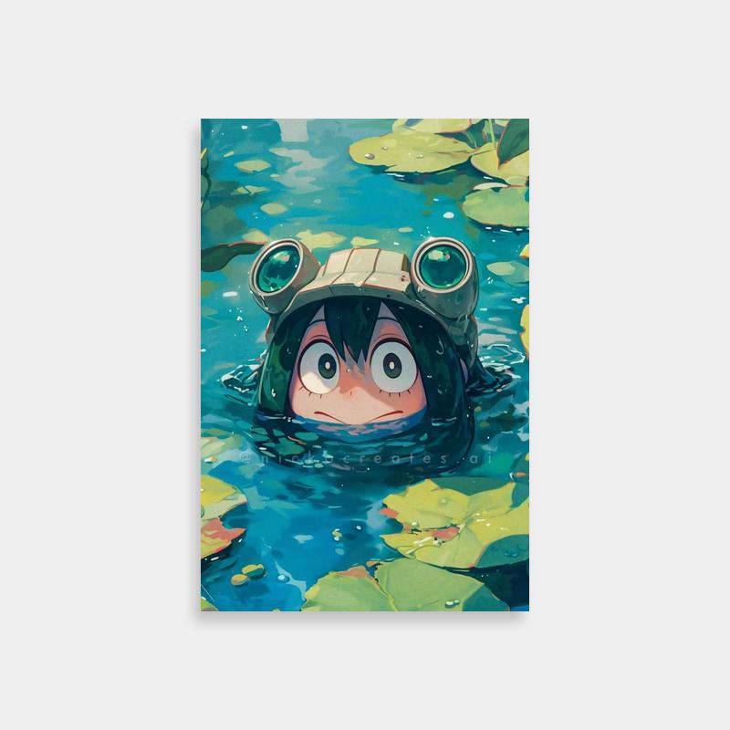 Tsuyu Asui My Hero Academia Poster - Floating Anime Character with Lily Pads