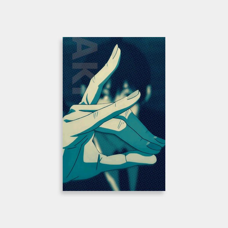 Aki Hayakawa Chainsaw Man Poster - Two Hands Reaching Blue Background