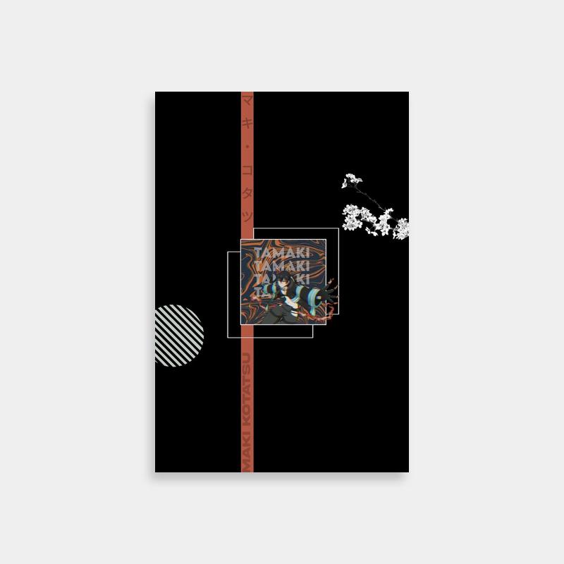 Tamaki Kotatsu Fire Force Black & White Anime Poster with Orange Stripe