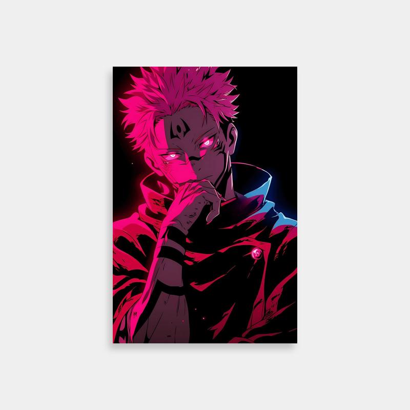 Sukuna Jujutsu Kaisen Anime Poster - Pink Hair Character with Red Eyes
