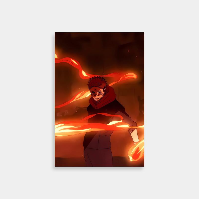 Sukuna Jujutsu Kaisen Anime Poster - Red Hair & Flame