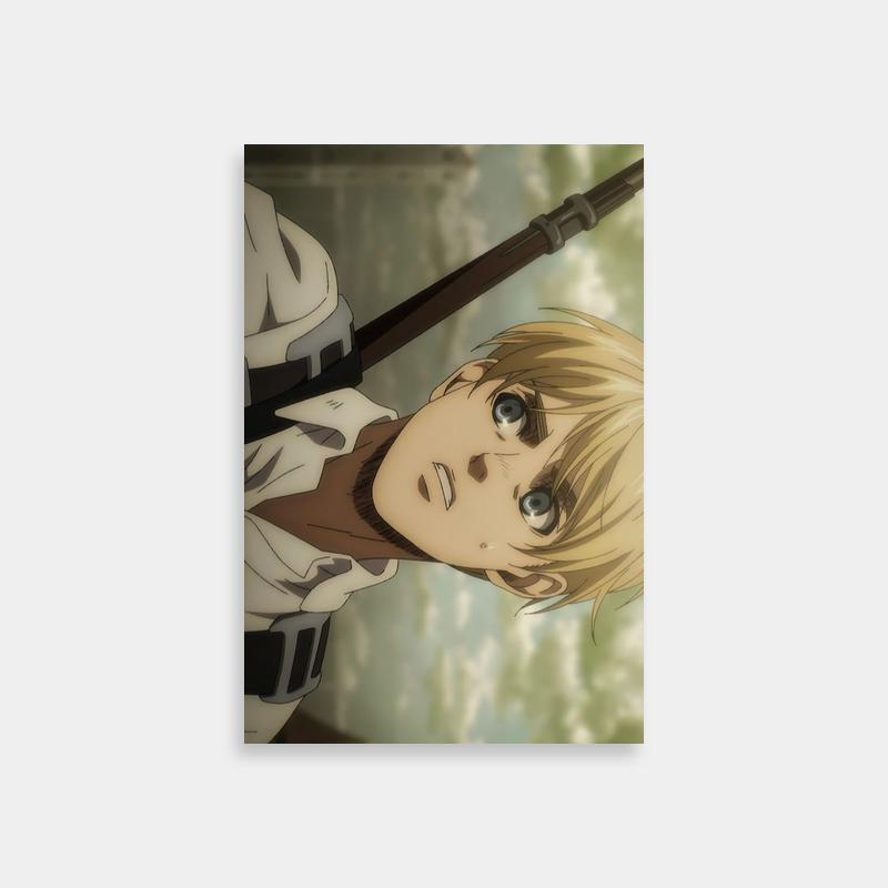 Armin Arlert Attack on Titan Anime Poster - Blonde Hair Character with Stick