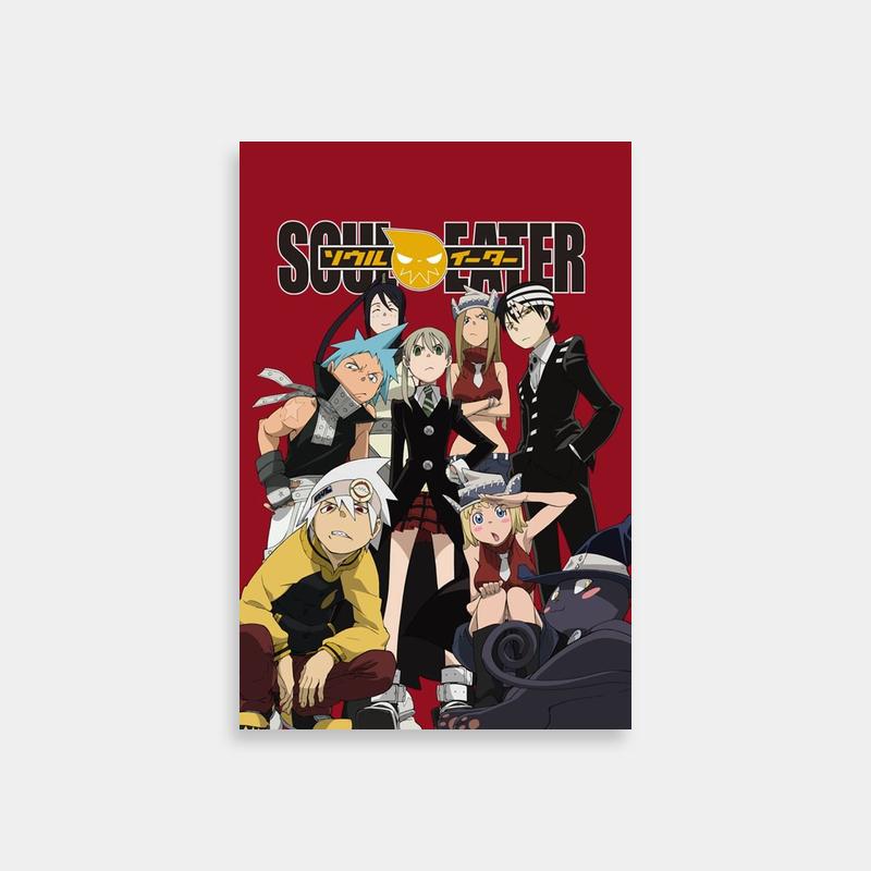 Soul Eater Group Poster - Anime Characters Posing on Red Background
