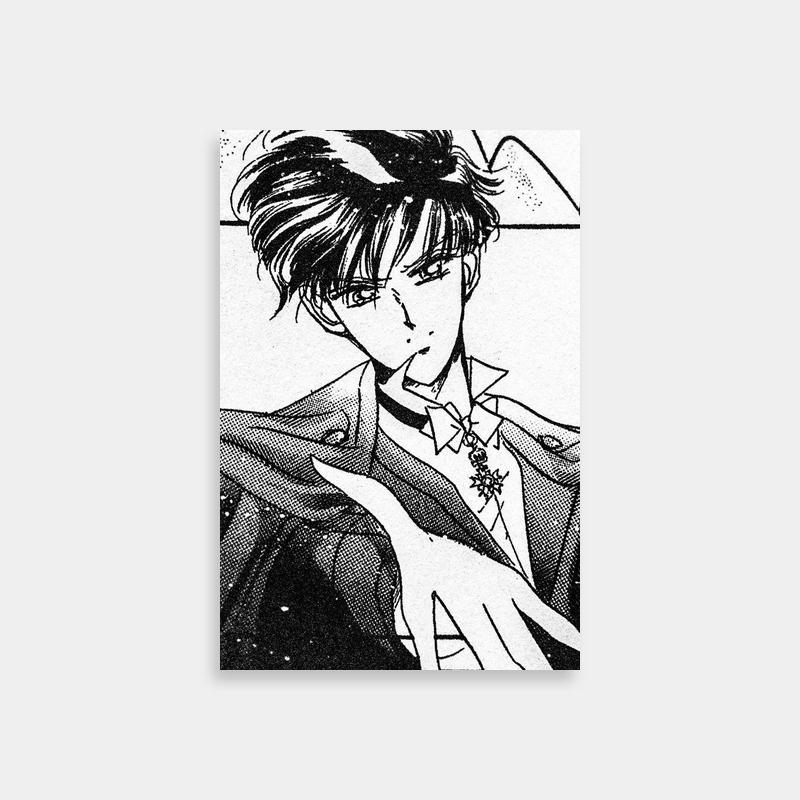Mamoru Chiba Cowboy Hat Drawing - Black and White Sailor Moon Art