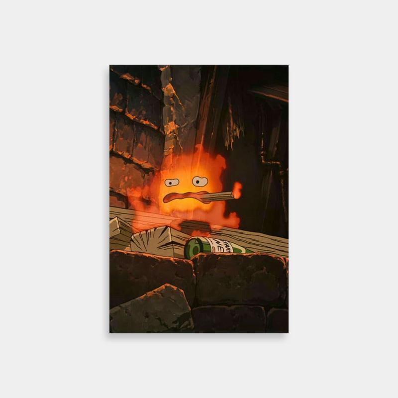 Calcifer Howls Moving Castle Art - Fire Demon Holding Beer