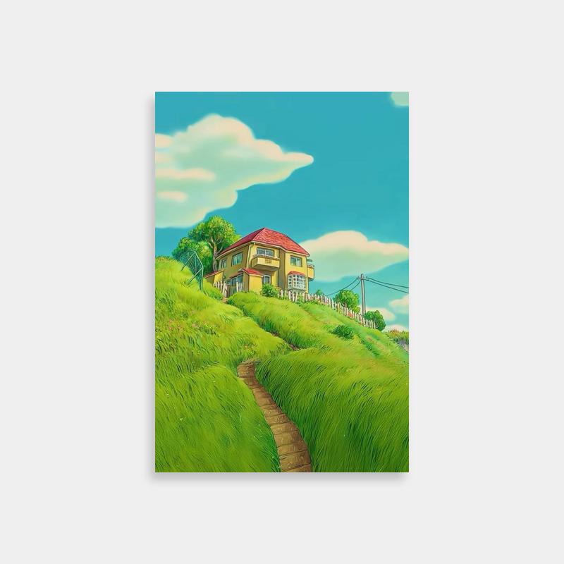 Ponyo House on Hill Poster – Studio Ghibli Landscape Art