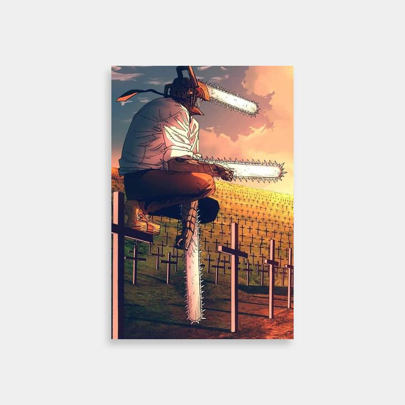 Denji Chainsaw Man Poster - Man with Chains on Bench