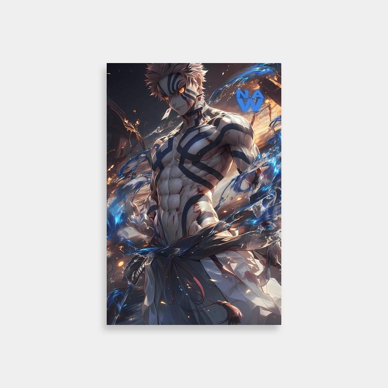 Akaza Dual Swords Fire & Water Poster - Demon Slayer Art