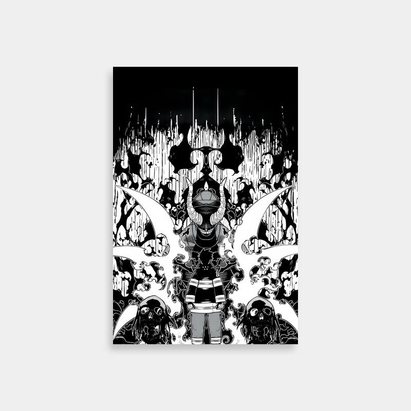 Shinra Kusakabe Fire Force Poster - Black & White Skull Art
