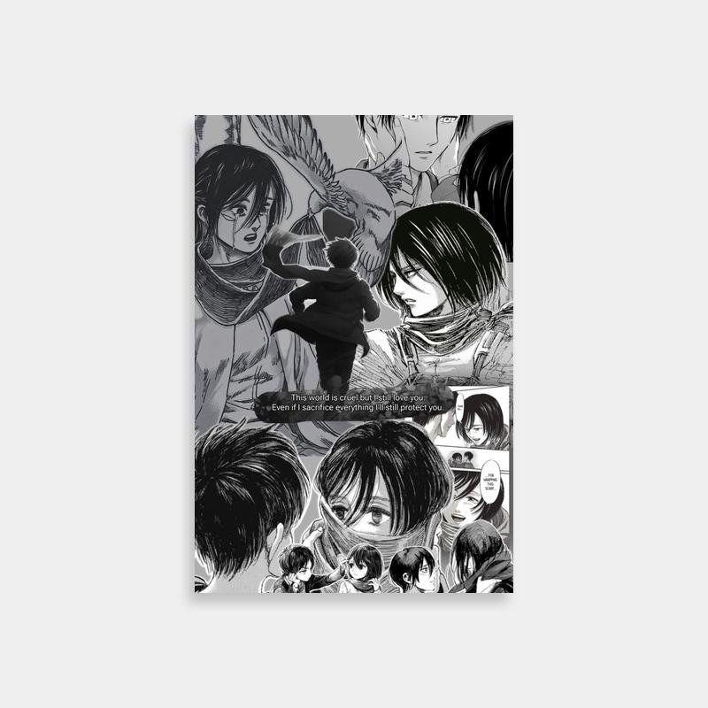 Black & White Mikasa Ackerman Attack on Titan Poster - Minimalist Anime Art