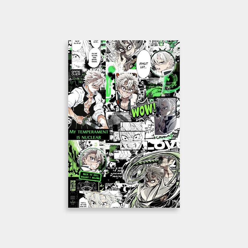Sanemi Shinazugawa Collage Poster - Green & Black Anime Art