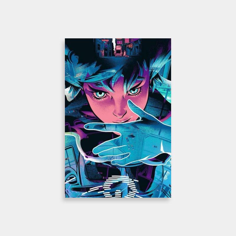 Major Motoko Kusanagi Poster - Blue Eyes & Cityscape