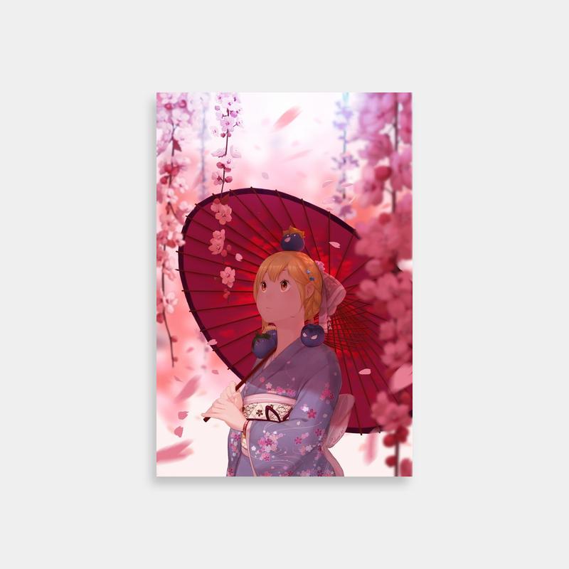 Yachi Hitoka Haikyuu Anime Poster - Kimono & Cherry Blossom Scene
