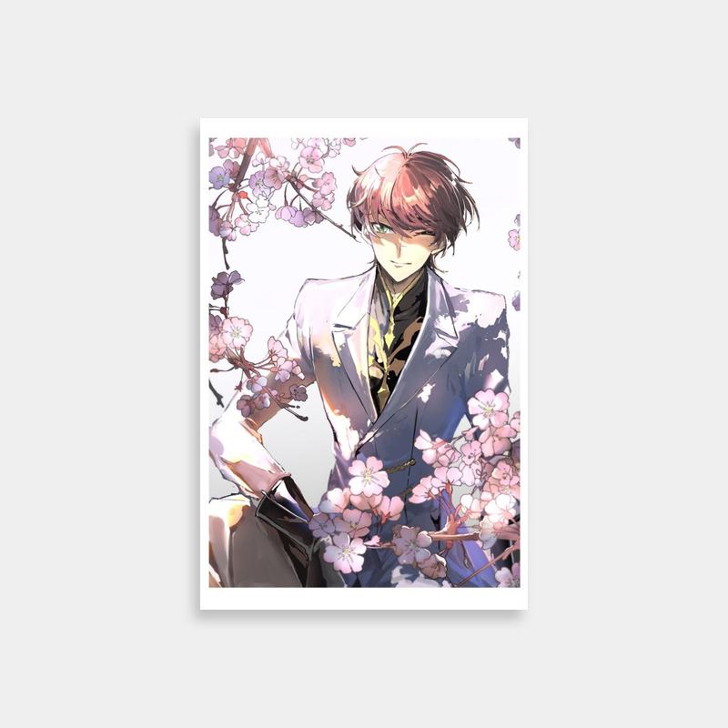 Suzaku Kururugi Code Geass Poster - Elegant Suit & Pink Flowers