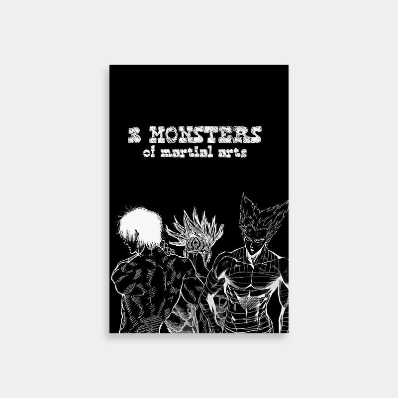 Garou One Punch Man Monsters of Martial Arts Poster - Black & White Art