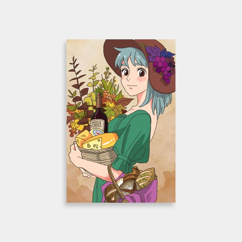 Sophie Hatter Howl's Moving Castle Wall Art - Blue-Haired Character with Basket